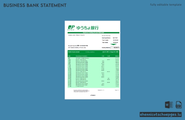 Organisationsdokument der JP Bank (Japan Post Bank) – Beispielansicht (Word und PDF)